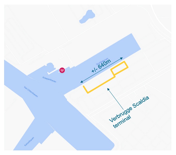 Map with location of the 5G SA test area at the Verbrugge Scaldia terminal