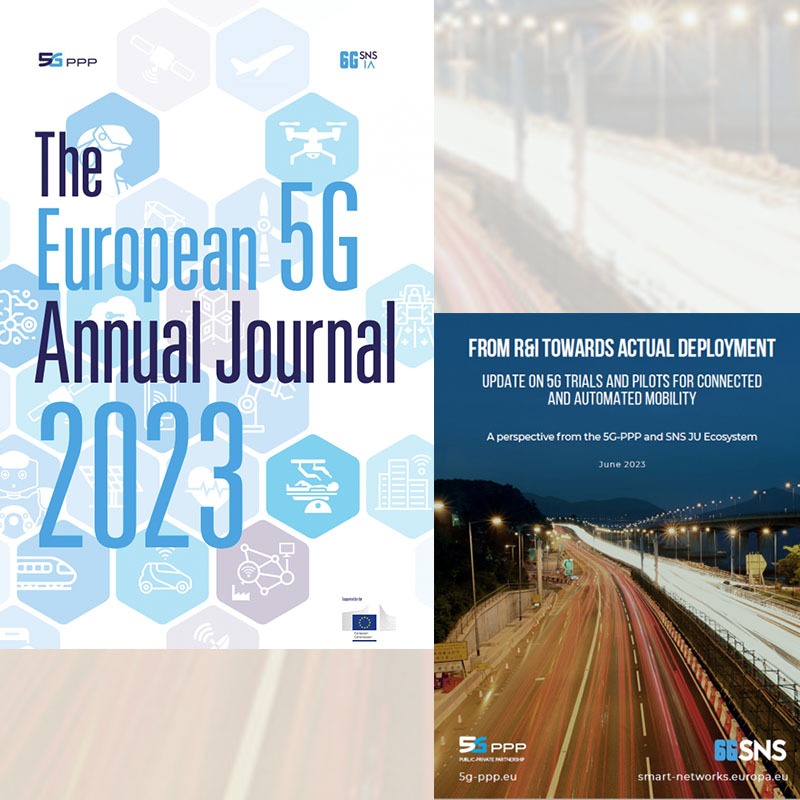 Covers of European 5G Annual Journal and Trials Update brochure